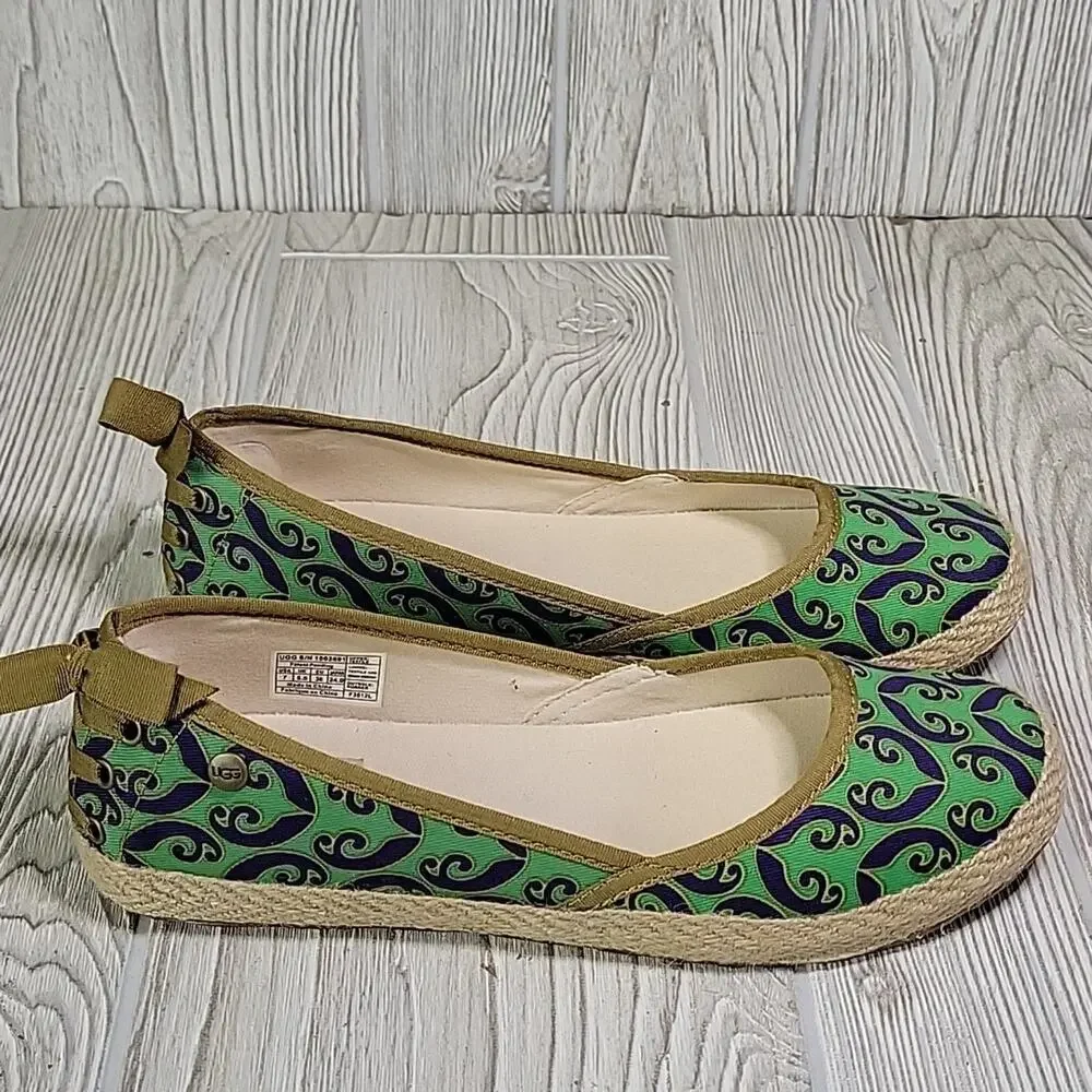 UGG Indah Marrakech Green Blue Cotton Flats Womens Size 7 New
